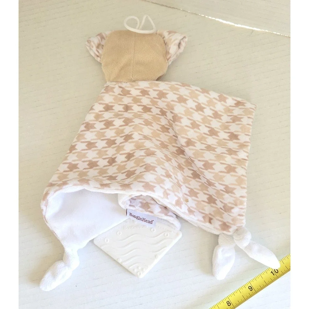 BooginHead Puppy Dog White Tan Baby Lovey Security Blanket Teether Embroidered